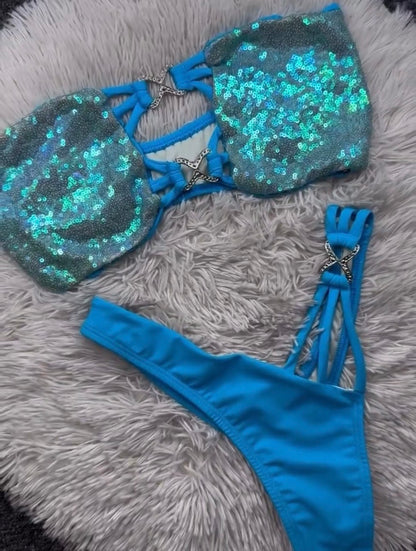 BIKINI LENTEJUELAS TURQUESA