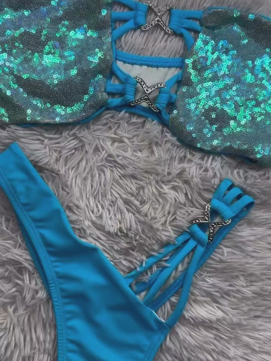 BIKINI LENTEJUELAS TURQUESA